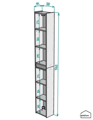 Шкаф пенал навесной для ванной комнаты и туалета MH14-MA 1968х300х217 Белый-М 10.1.1