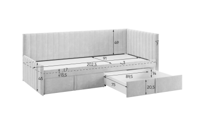 Комплект детской мебели "Зефир К8" (4015х1000х2300), (4015х1000х2300) белое дерево/белый (эмаль)/галька (велюр)