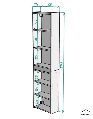 Шкаф пенал навесной для ванной комнаты и туалета MH13-MA 1758х450х217 Белый-М 10.1.1