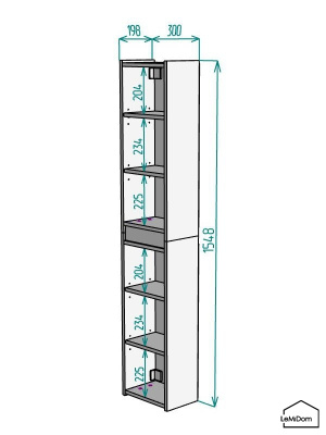 Шкаф пенал навесной для ванной комнаты и туалета MH10-MA 1548х300х217 Белый-М 10.1.1