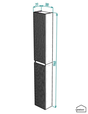 Шкаф пенал навесной для ванной комнаты и туалета MH14-MA 1968х300х217 Белый-М 10.1.2