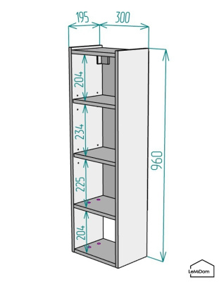 Шкаф навесной для ванной комнаты и туалета MH23-MA 960х300х217 Белый-М 10.1.1