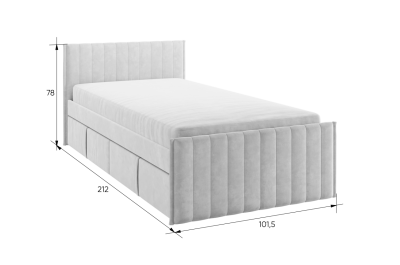 Кровать с ящиками Твикс 90х200 см, (1015х2120х780) графит (велюр)