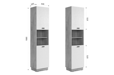 Моди Шкаф комбинированный, (450х350х1885) дуб крафт золотой/белое дерево