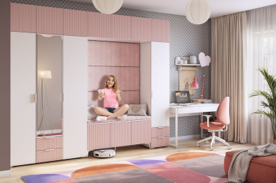 Зефир Шкаф трехдверный 109.02, (1200х422х1900) белое дерево/пудра розовая (эмаль)