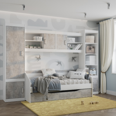 "Паскаль" кровать детская белый/цемент светлый