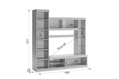 Макси Мини-стенка, (1850х470х1870) дуб сонома/белое дерево
