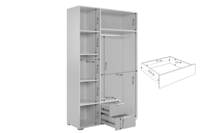 Зефир Шкаф трехдверный 109.02, (1200х422х1900) белое дерево/серый (эмаль)