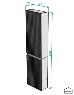 Шкаф пенал навесной для ванной комнаты и туалета MH13-MA 1758х450х217 Белый-М 10.1.1