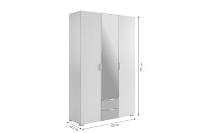 Зефир Шкаф трехдверный 109.02, (1200х422х1900) белое дерево/белый (эмаль)